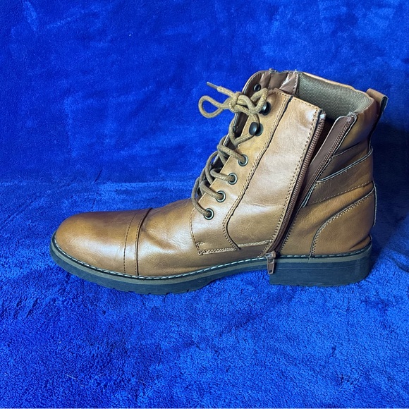 Vostey Milan Brown Combat Motorcycle Leather Boots Lace Up & Zip Mens Size 10.5 main image 12
